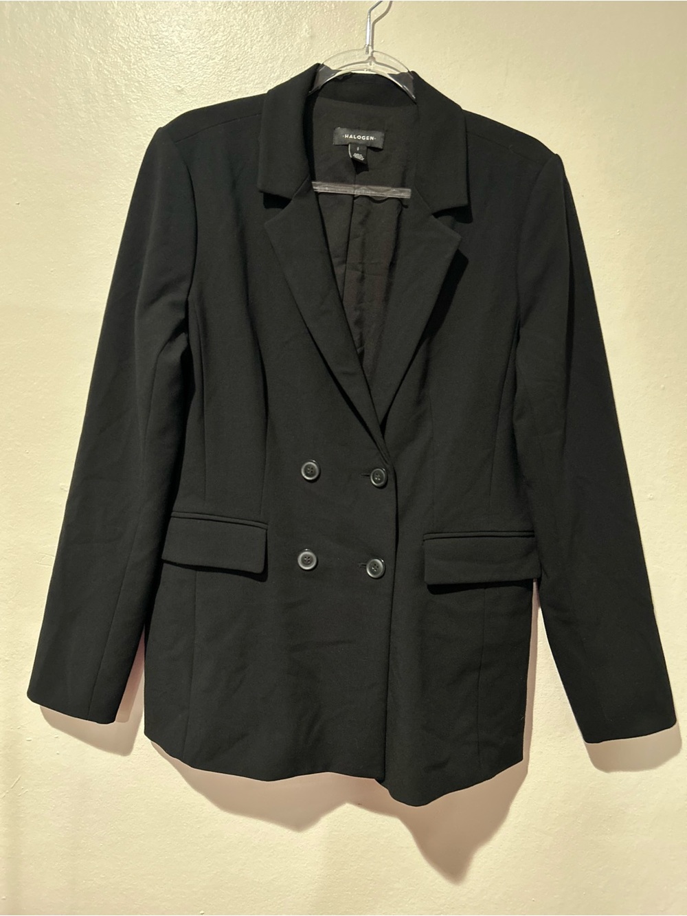 Halogen Black Double Breasted Stretch Blazer Size 1 (XS) Tailored Workwear EUC
